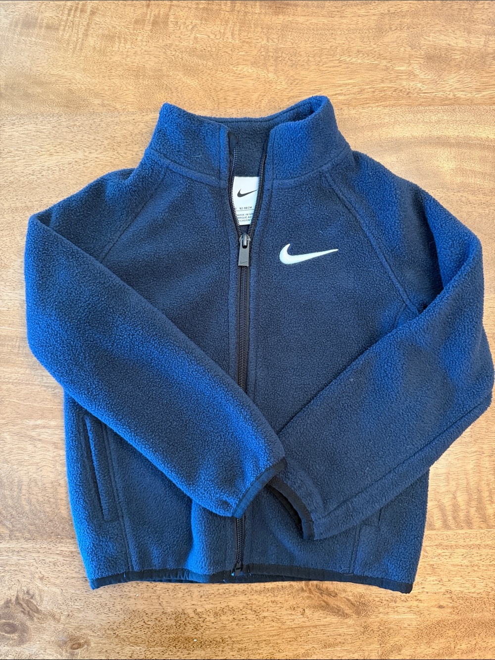 Nike Kids Navy Blue Full-Zip Fleece Jacket with White Swoosh